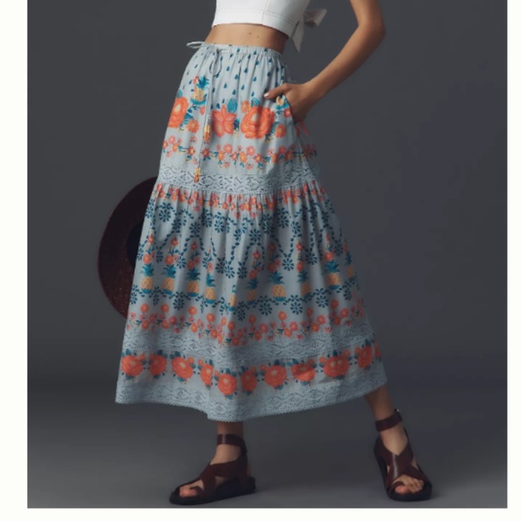 NWT Farm Rio FOR Anthropologie Tropical Delicacy Maxi Skirt SIZE L